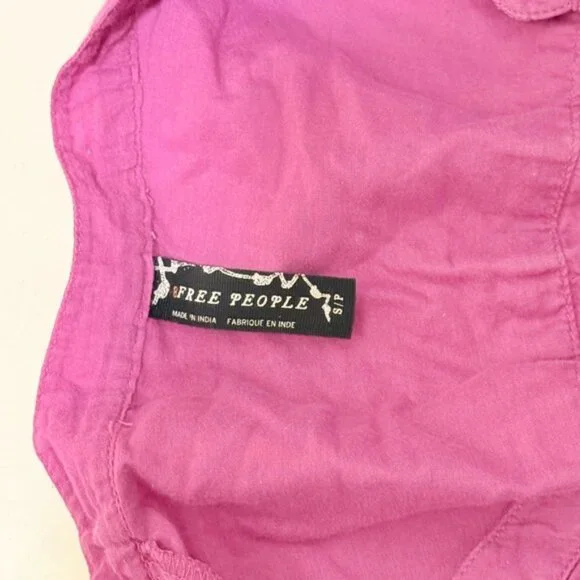 Free People Pink Ruched Blouse with Elbow-Length Sleeves - Picture 5 of 5